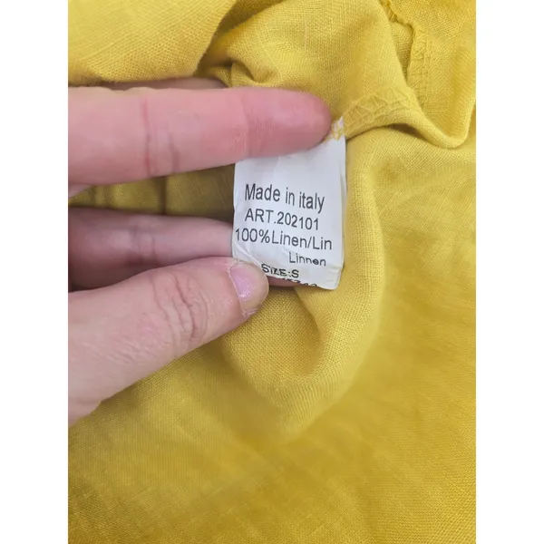 Lungo L'Arno Linen Top Womens S Yellow Striped Ruffle Hem Made in‎ Italy 202101 - Image 4