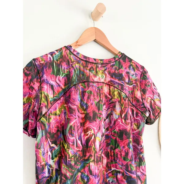 Lululemon | High Neck Running Training Tee Hyper Flow Pink Multi | Est Sz 6 - Image 10