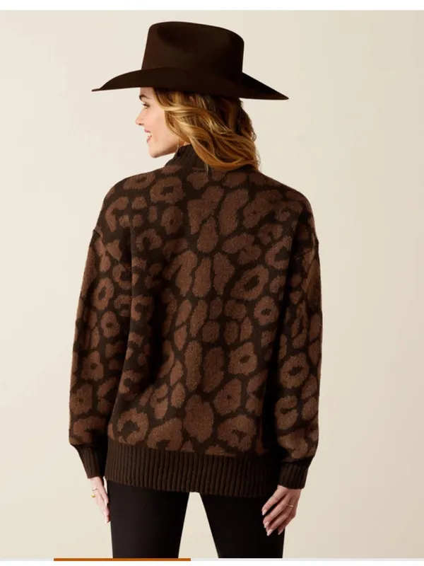 ARIAT moda mock neck sweater leopard print size small - Image 2