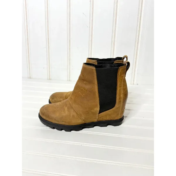 Sorel Lea Wedge Chelsea Boots Tan Leather Waterproof Ankle Womens 8 1886831286 - Image 4