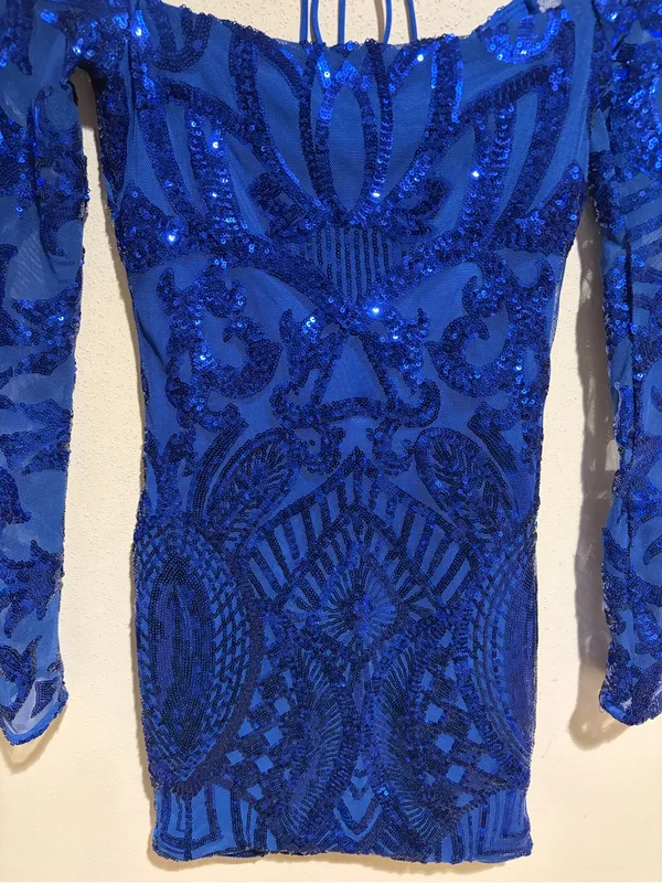 Lucy in the Sky Sequin Square Neck Bodycon Homecoming Dress Royal Blue Small - Image 9