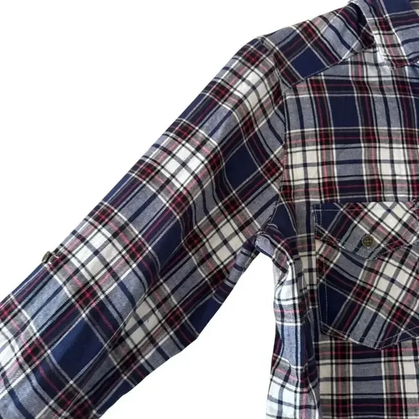 Altar’d State Shirt Button Front Blue Plaid Flannel Mixed Media Lace SZ L #2315 - Image 4