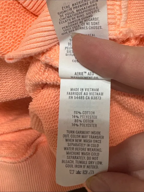 Aerie Bleached Neon Peach V-Neck Drawstring Hoodie Sweatshirt Kangaroo pocket S - Image 13