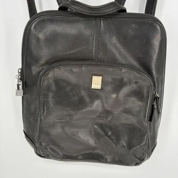 Perlina Black Leather Backpack Purse Women's Shoulder Bag Genuine Leather - Image 4