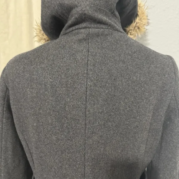 Anthropologie Elevenses Deep Woods Toggle Coat Wool Blend Faux Fur Gray size 10‎ - Image 9