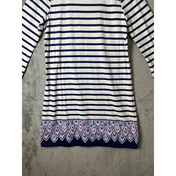 Lilly Pulitzer Beacon Dress Navy Stripe 3/4 Sleeve Preppy‎ Coastal Resort Large - Image 2