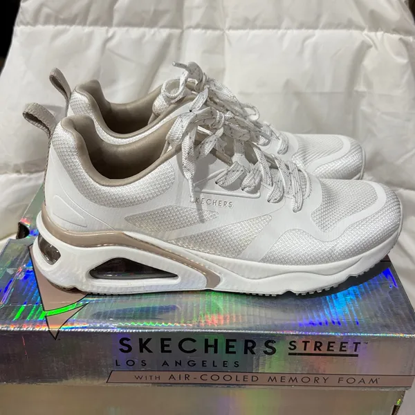 Skechers Street Women's Tres-Air Uno Modern Affair Casual Sneakers Sz 8 White‎ - Image 8