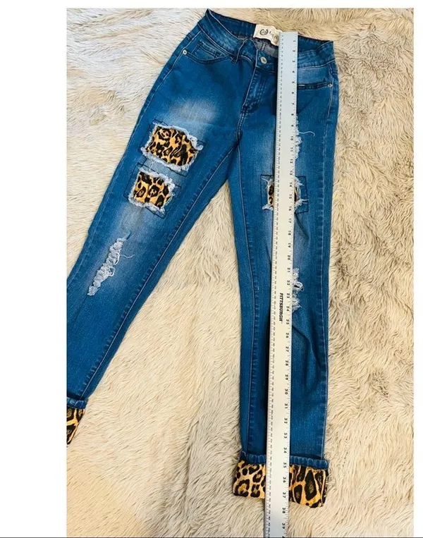 Lucky Blessed Jeans Leopard Print Mid Rise Straight Blue Women Size 6 #4 - Image 15