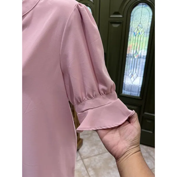 Women's Light Pink Short Sleeve Ruffle Dress – Size Large (L) - Image 4