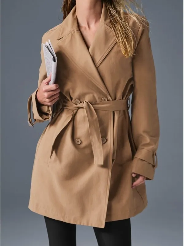 Alo Prime Trench Toasted Almond Tan Structured Belted Belt Long Coat Jacket S - Image 5