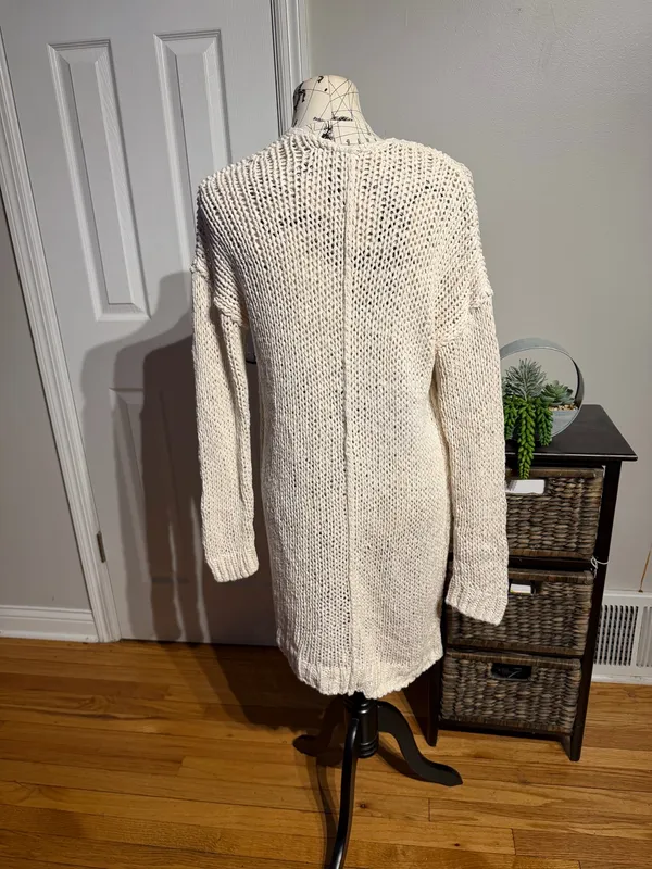 Free People Simply Sienna chunky knit 100% Cotton crochet Cozy Open-Front Cream Cardigan Sweater oversized Sz M versatile cover up coastal breathable open wave loose cable boho coastal - Image 3