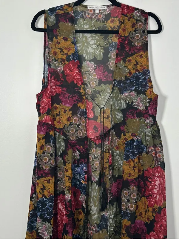 Young Fabulous & Broke Floral Sleeveless Maxi Kimono Size Large Boho - Image 2