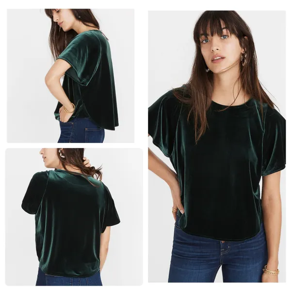 K4376 Emerald Green Velvet Butterfly Top size medium - Image 2