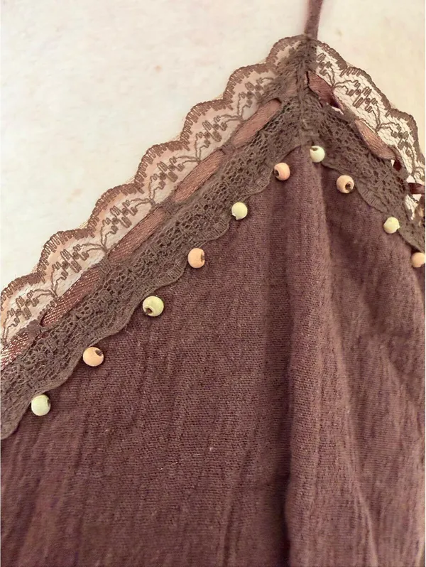 Xhilaration Brown Boho Beaded Babydoll Y2K Cami - Image 4