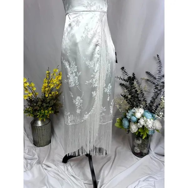Lulu's On the Dance floor White Jacquard Fringe One-Shoulder Midi Dress XS - Image 6