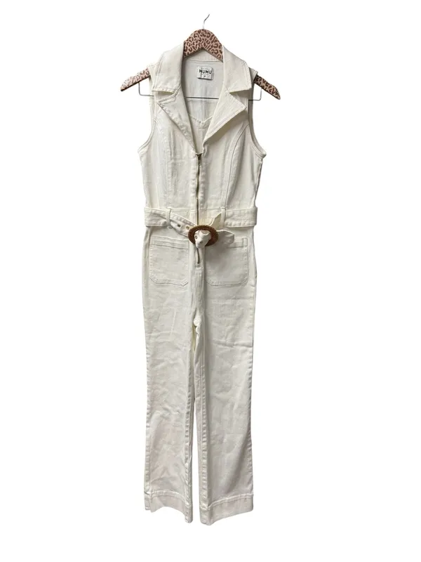 Show Me Your Mumu Jacksonville Cropped Jumpsuit Denim Pearly White Medium - Image 2