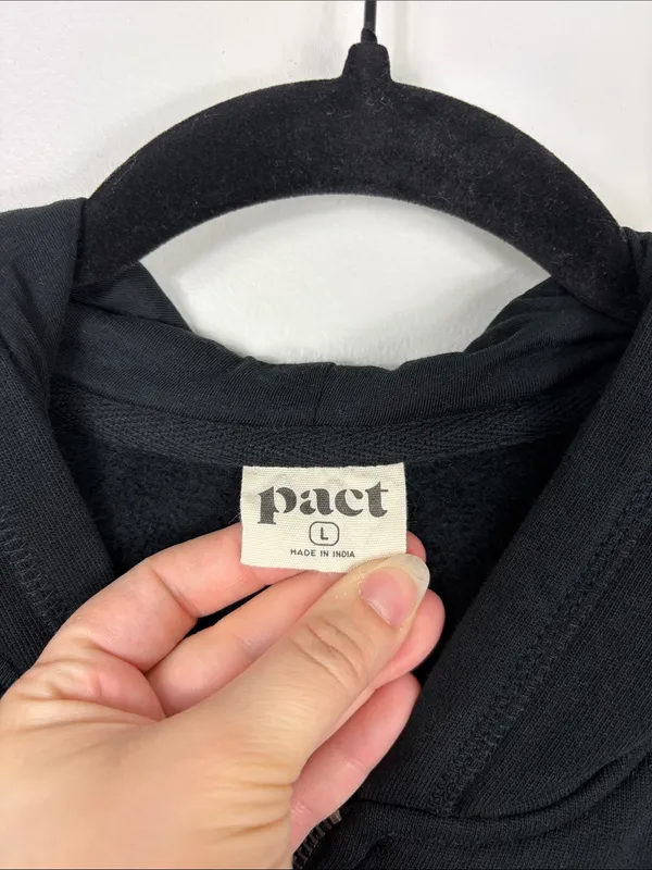 Pact Organic Brushed Fleece Zip Hoodie Women’s Large Black 100% Cotton - Image 3