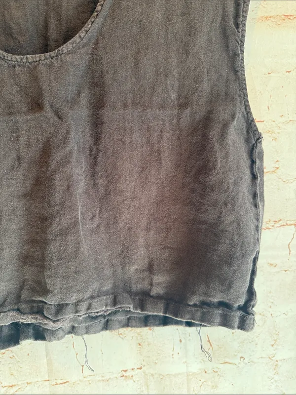 Zara Dark Gray Scoop Neck Linen Crop Tank top XS loose fit raw hem - Image 2