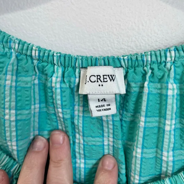 J.Crew Aqua Mint‎ Seersucker Ruffle Neck Mini Dress Preppy Sz 14 - Image 7