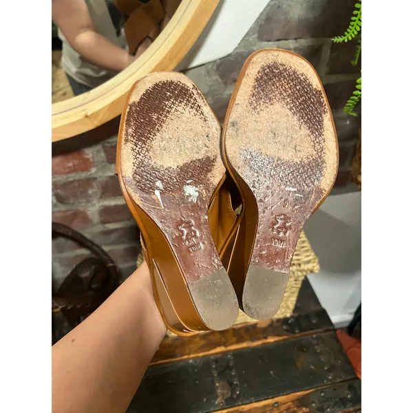 Tory Burch Gabrielle 100mm Royal Tan Leather Wedge Sandals Size 10 - Image 8