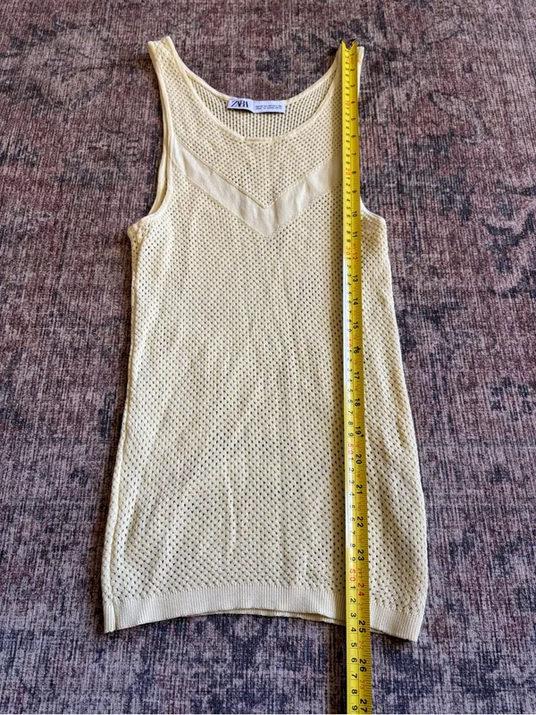 Zara Light Yellow Mesh Tank Top - Size M - Image 6