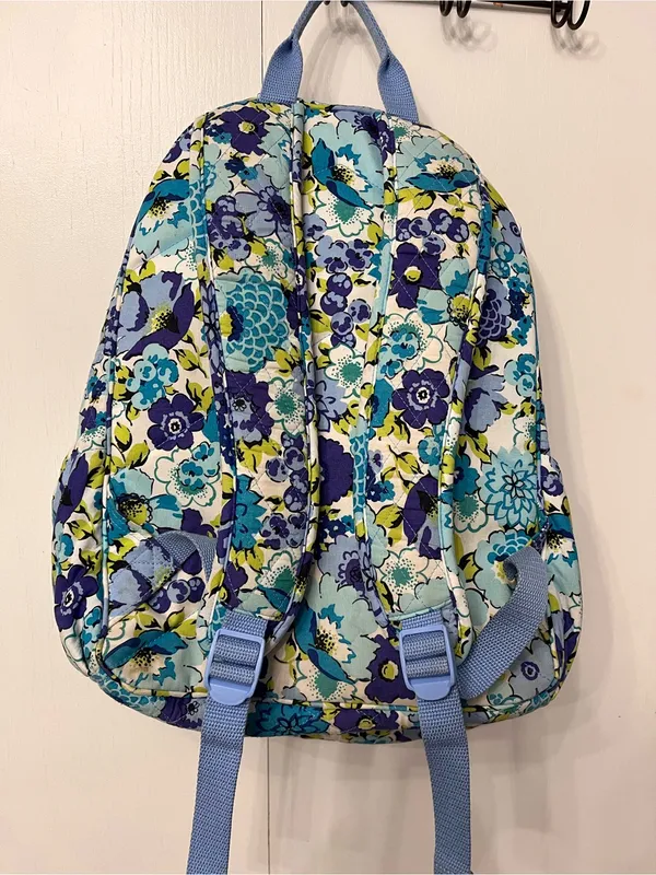 Vera Bradley Blue Floral Quilted Backpack with Aqua Accents - Image 3
