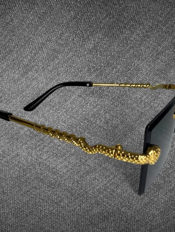 Black Rimless Rectangle Gold Serpent Y2K Sunglasses - Image 5