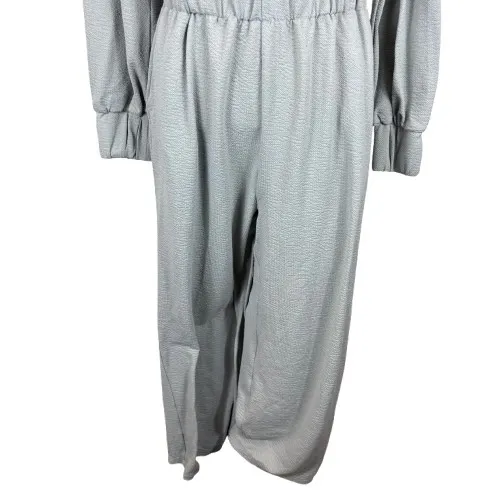 NWT Halara Long Sleeve V-Neck Jumpsuit Gray‎ Wide Leg Athleisure Size Medium - Image 3