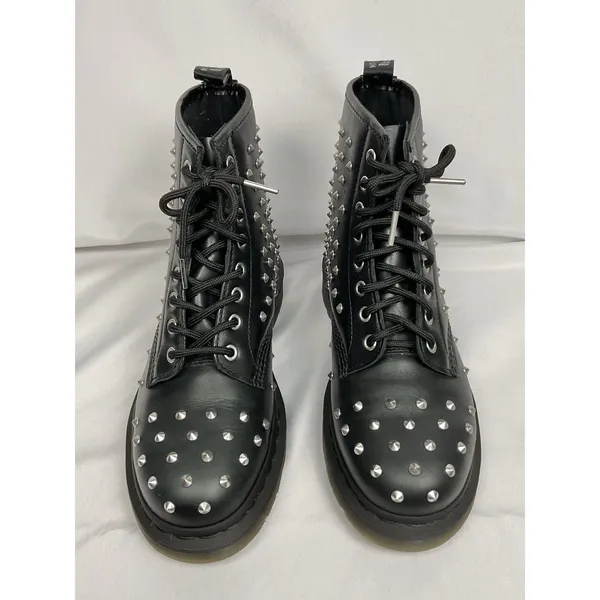 Dr. Martens 1460 Stud Combat Boots Black Wanama Leather 8-Eye Lace Up Ladies 7 - Image 2