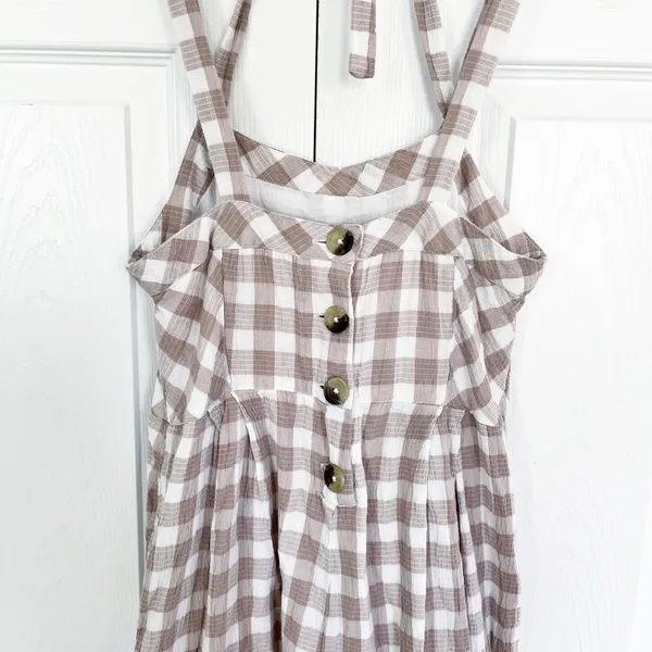 Free People Zuzu Seersucker Wide Leg Crop Jumpsuit Natural Gingham Cottagecore - Image 8