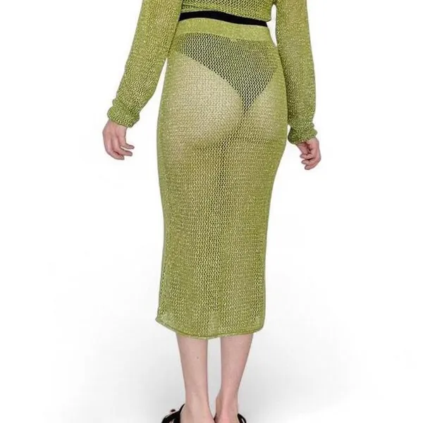 Future Collective Green Mesh Sheer Festival Beach Midi Lamé Skirt - Image 6