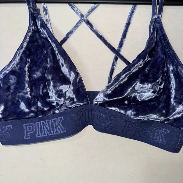 PINK - Victoria's Secret Dark Blue Velvet Triangle Bralette Women’s Size Medium - Image 3