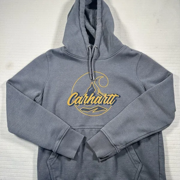Carhartt Women’s Small Gray Pullover Hoodie Graphic Logo Sweatshirt Cozy Casual - Image 2