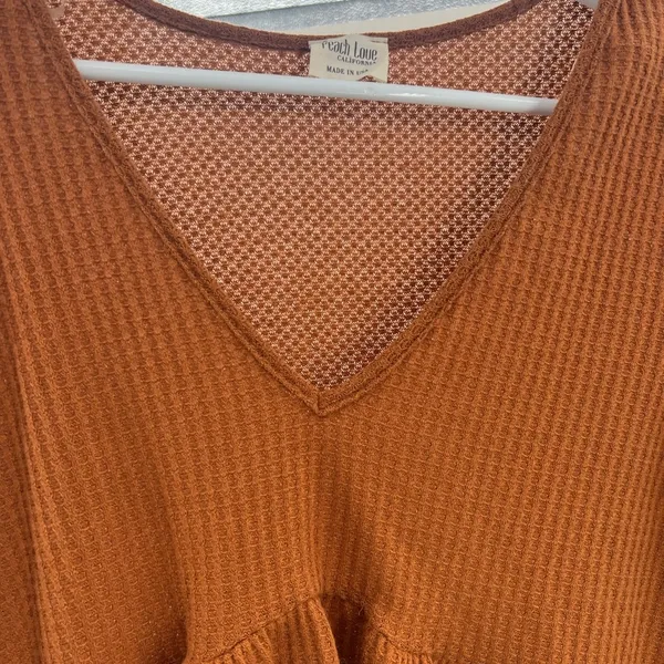 Peach Love California high low bell sleeve waffle knit ruffle flare rust S flowy - Image 4