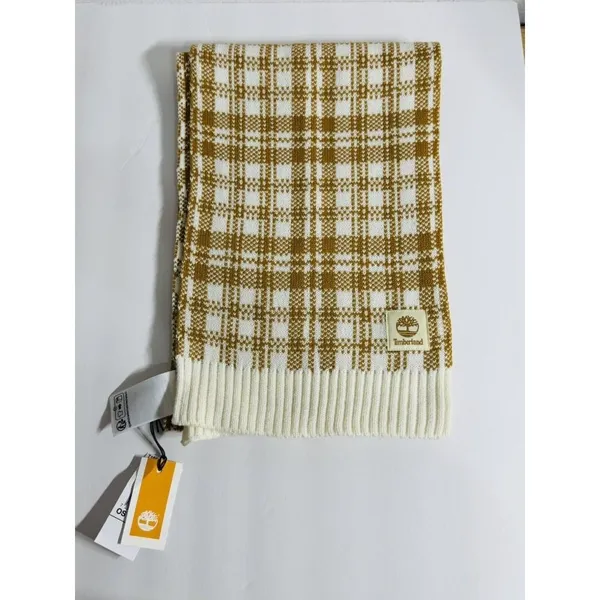 Timberland‎ Buffalo Plaid Knit Scarf in Wheat/Cream Chunky Women’s Unisex OS NWT - Image 13