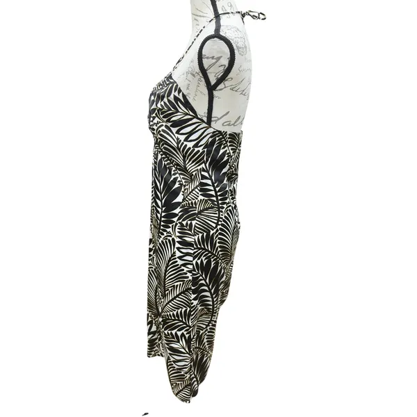 Christian Lacroix Black White Palm Leaf Halter Midi Dress Keyhole Size Small - Image 3