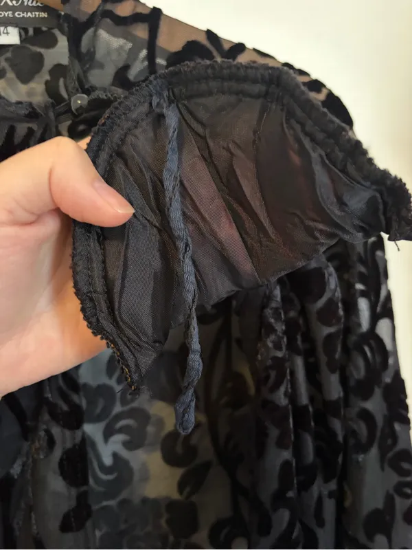 Onyx Nite Vintage Black Velvet Burnout Cardigan Shrug Bolero One Button Whimsigoth Witchy - Image 5