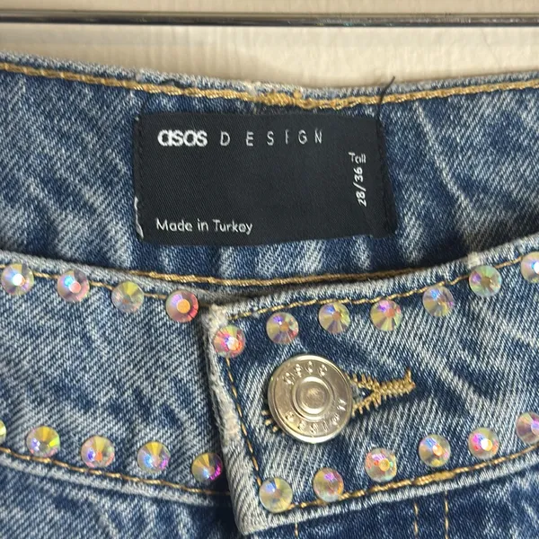 ASOS design Women's Blue Jeans‎ with Studded gem Details size 28 cute spring - Image 5
