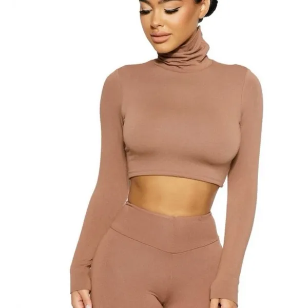 Naked Wardrobe Tan Turtleneck Long Sleeve Pullover Cropped Sweater Top Size M - Image 4