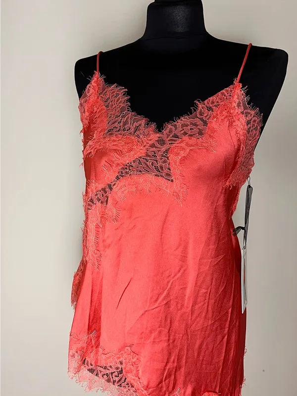 Satin Lace-Trim Camisole Tank in Coral NWT - Image 2
