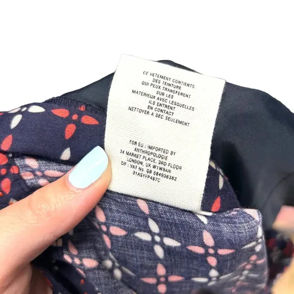 Anthropologie Cartonnier Pants Geometric Print Wide Leg Rayon Navy Blue Size 4‎ - Image 11