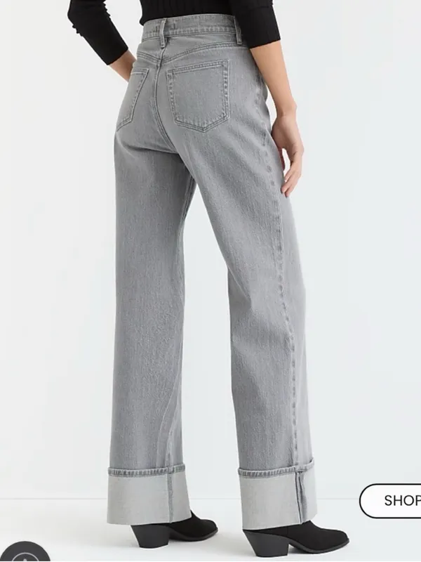 LOFT Cuffed High Rise Wide Leg Jeans in Light Gray - Size 32/14 - Image 2