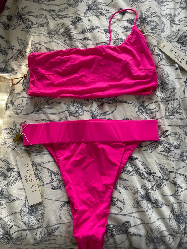 Meshki High Waist V Bikini In Hot Pink - Image 2