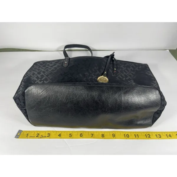 Tommy Hilfiger Black Logo Tote Bag Gold Hardware Bag Charm Zipper Accents - Image 12
