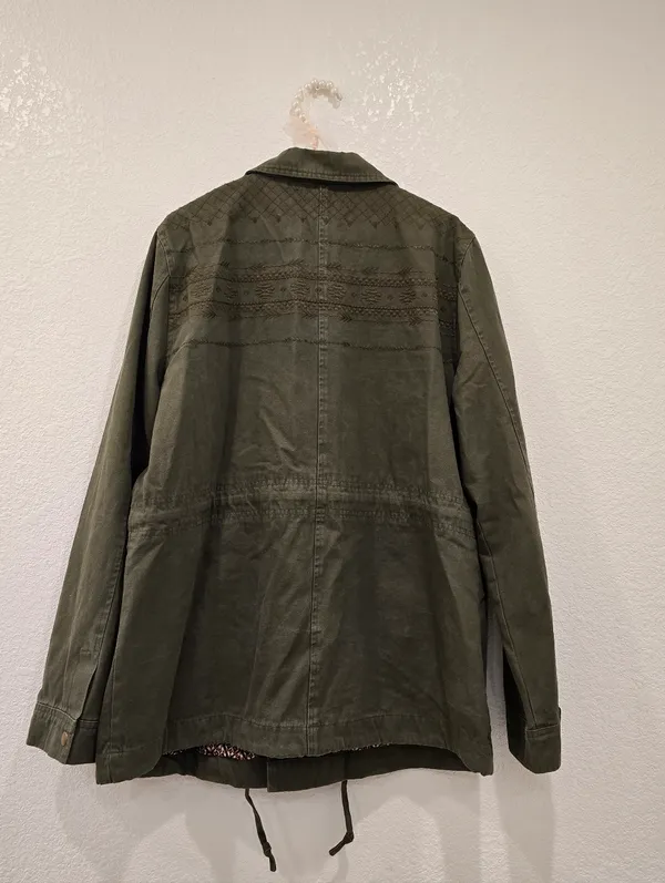 Miss Me Olive Green military utility jacket beaded embroidery Aztec Pattern L - Image 2