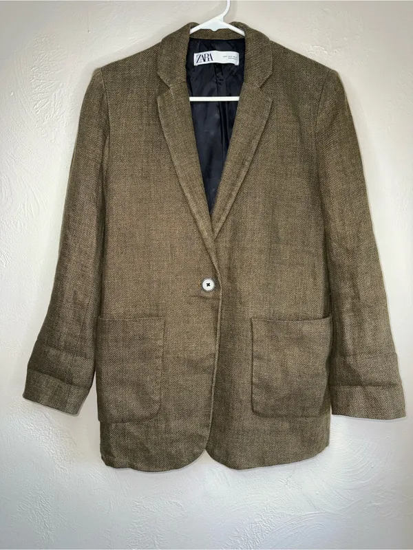 Zara Brown‎ Textured Blazer Women’s Small - Image 3