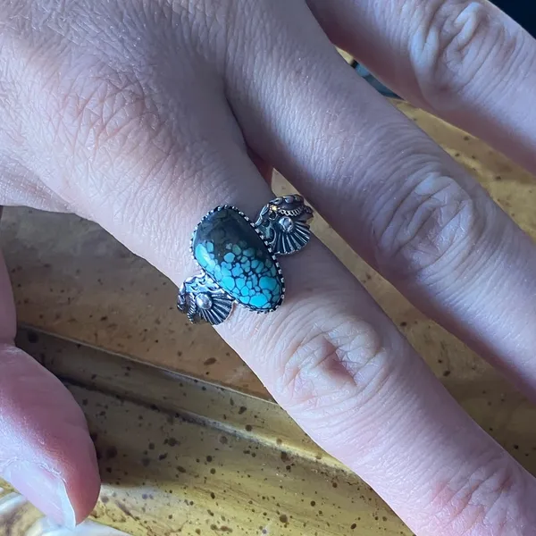 Matrix Turquoise Sterling Silver Ring Size 9 Blue - Image 4