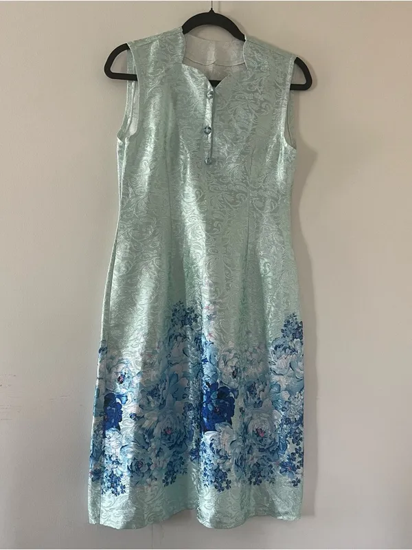 Coastal Floral Mini Dress 6 Blue White Garden Party Feminine Elegant Resort - Image 4