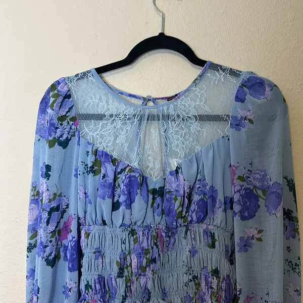 Free People Daphne Blouse with sheer lace yoke and gathered Edwardian‎ Sleeves - Image 6