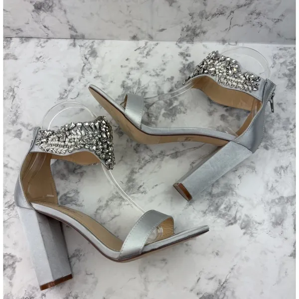 *Lulus Dannah Embellished Silver Ankle Strap Wedding Bride Prom Party - Image 5